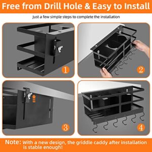 KGDJS Grill Caddy, Upgraded BBQ Caddy Designed for 28"/36" Blackstone Griddles, Removable Griddle Caddy, Space Saving BBQ Accessories Storage Box, Free Drilling Hole & Easy to Install (Black)