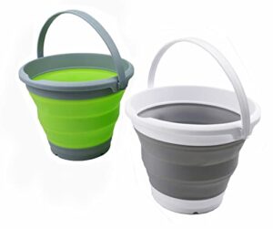 sammart 5.5l (1.4 gallon) collapsible plastic bucket – foldable round tub – portable fishing water pail – space saving outdoor waterpot (grey & grass green, 2)