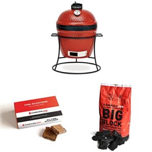 kamado joe jr. 13.5-inch junior grill cover + big block xl lump charcoal + fire starters bundle