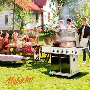 NutriChef Heavy-Duty 5-Burner Propane Gas Grill - Stainless Steel Grill, 4 Main Burner with 1 side burner, 52,000 BTU Grilling Capacity, Electronic Ignition System, Built-in Thermometer - NCGRIL2