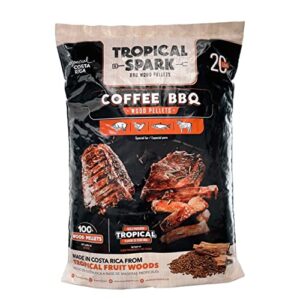 tropical spark coffee bbq wood pellets | cooking, smoking, grilling, bake, roast and braise | premium all-natural flavored hardwood | 20lbs. bag