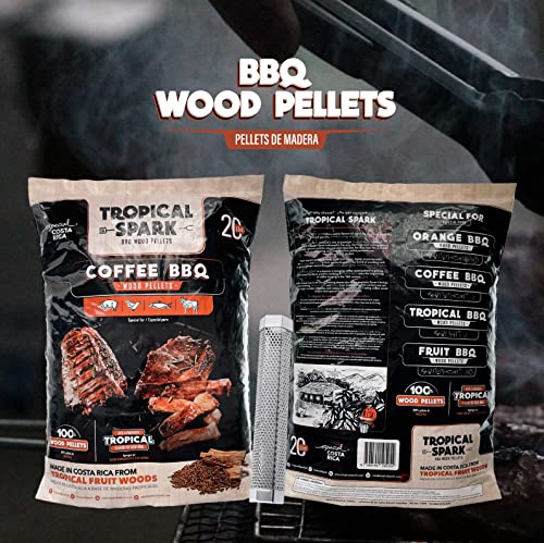 Tropical Spark Coffee BBQ Wood Pellets | Cooking, Smoking, Grilling, Bake, Roast and Braise | Premium All-Natural Flavored Hardwood | 20lbs. Bag