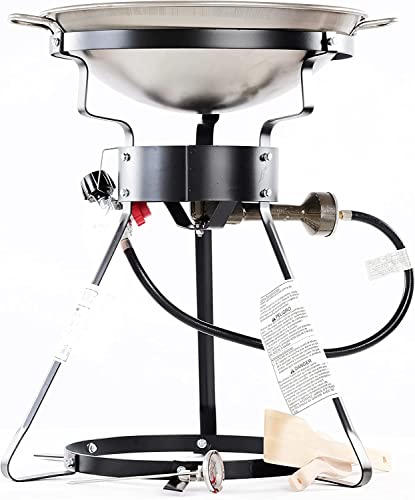 King Kooker 24WC 12" Portable Propane Outdoor Cooker with Wok, 18.5" L x 8" H x 18.5" W, Black