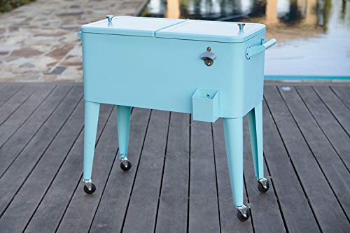 Permasteel PS-203-TURQ-AM 80 Quart Portable Rolling Patio Cooler, Turquoise