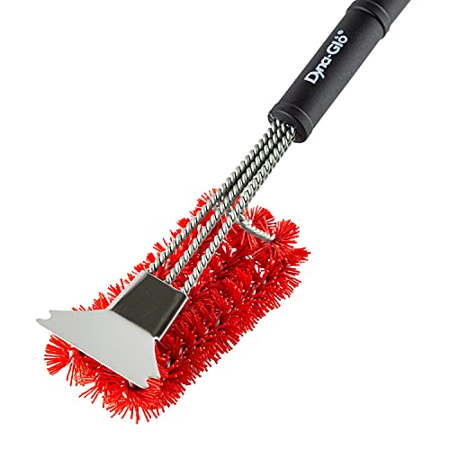 Dyna-Glo DG18GBN-D w Bristles and Stainless Steel Scraper 18" Nylon Grill Brush, Black/red