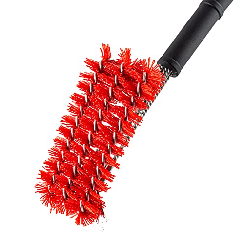 Dyna-Glo DG18GBN-D w Bristles and Stainless Steel Scraper 18" Nylon Grill Brush, Black/red