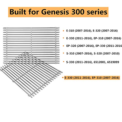 DcYourHome 7528 Cooking Grates for Weber Genesis E and S Series 300 E310 E320 S310 S320 Gas Grills, 304 Stainless Steel Grid 2 Pack for Pit Boss PB700 Series Grates 19.5 x 12.9 x 0.6