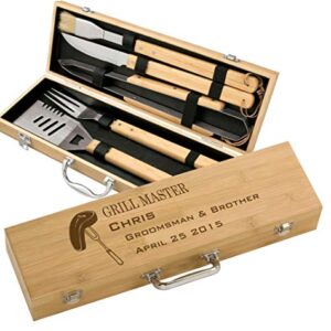 Personalized BBQ Grilling Set with 5 Tools, Laser Engraved with Designs and Names, Grillmaster