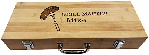 Personalized BBQ Grilling Set with 5 Tools, Laser Engraved with Designs and Names, Grillmaster