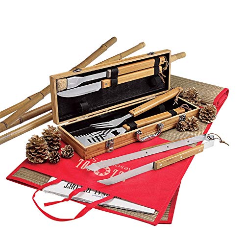 Personalized BBQ Grilling Set with 5 Tools, Laser Engraved with Designs and Names, Grillmaster