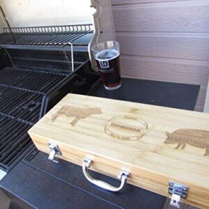 Personalized BBQ Grilling Set with 5 Tools, Laser Engraved with Designs and Names, Grillmaster