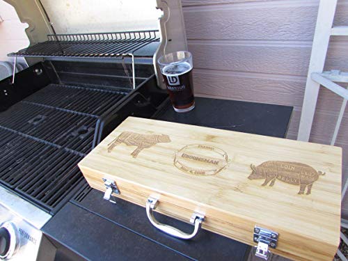 Personalized BBQ Grilling Set with 5 Tools, Laser Engraved with Designs and Names, Grillmaster