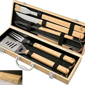 Personalized BBQ Grilling Set with 5 Tools, Laser Engraved with Designs and Names, Grillmaster