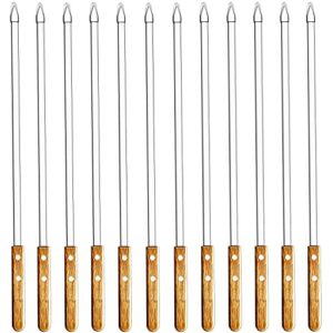 voniel 23.5 inch extra long large kabob skewers,12pcs flat wide stainless steel bbq skewer,reusable barbecue stick for grilling,metal heavy duty thick kebab with wooden handle with bag.