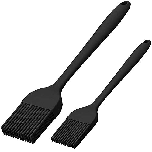 Silicone Basting Brush Set of Two Heat Resistant Long Handle Pastry Brush for Grilling, Baking, BBQ and Cooking (Black)