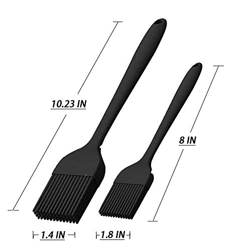 Silicone Basting Brush Set of Two Heat Resistant Long Handle Pastry Brush for Grilling, Baking, BBQ and Cooking (Black)