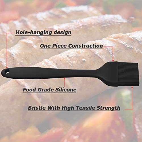 Silicone Basting Brush Set of Two Heat Resistant Long Handle Pastry Brush for Grilling, Baking, BBQ and Cooking (Black)