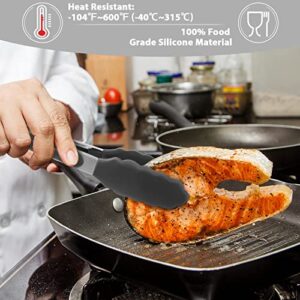 Tongs for Cooking, Kitchen Tongs with Silicone Tips, Stainless Steel Locking Tong for BBQ Grilling, Non-Stick, Heavy Duty, Set of 3: 12+9+7 inches(Black)