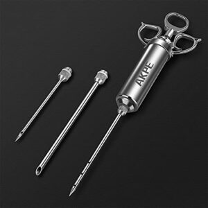 AKPE Meat Injector, Stainless Steel Marinade injector Syringe for BBQ Grill and Turkey, 2 Ounce Syringe with 3 Needles, Easy to Use and Clean (With Case)