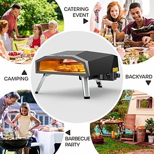 ECOWELL EPO160 Outdoor Oven-16 Gas, Propane Ovens for Outside with Pizza Stone/Peel/Cutter, Infrared Thermometer and Portable Waterproof Cover, Black