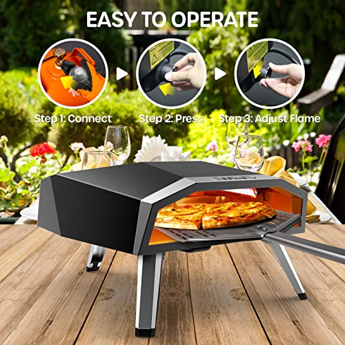 ECOWELL EPO160 Outdoor Oven-16 Gas, Propane Ovens for Outside with Pizza Stone/Peel/Cutter, Infrared Thermometer and Portable Waterproof Cover, Black