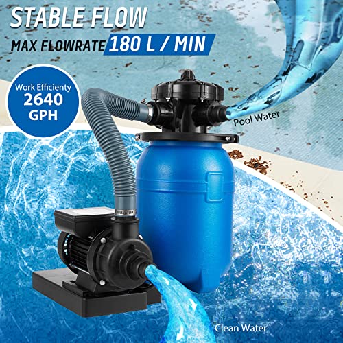 ZBPRESS Sand Filter Pump 1/3HP,10" Tank Sand Pool Filters for Above Ground Pools,2640 GPH,for Pools Up to 10000 Gallons,22 Pound Capacity