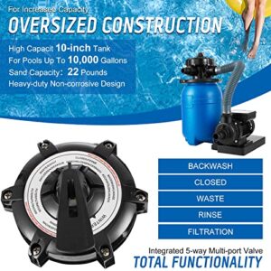 ZBPRESS Sand Filter Pump 1/3HP,10" Tank Sand Pool Filters for Above Ground Pools,2640 GPH,for Pools Up to 10000 Gallons,22 Pound Capacity
