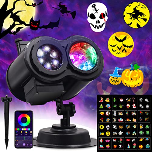 Holiday Projector Lights,App Control,Halloween Projection Outdoor,Christmas Light Projector,16 HD Holiday Slides+10 Optional Ocean Waves,IP65 Waterproof,Christmas and Birthday Party Decorations