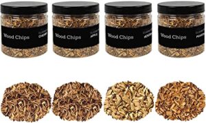 quklogen natual wood chips for smoker,drinks,cocktail,whisky,bourbon,smoker grill,bar smoke infuser wood chips set with apple,cherry,hickory and peartree 4 different wood chips