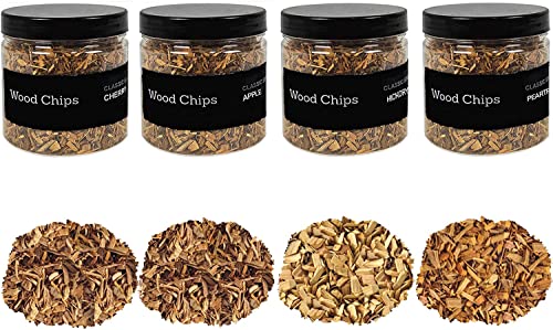 QUKLOGEN Natual Wood Chips for Smoker,Drinks,Cocktail,Whisky,Bourbon,Smoker Grill,Bar Smoke Infuser Wood Chips Set with Apple,Cherry,Hickory and Peartree 4 Different Wood Chips