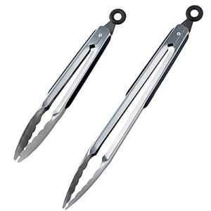 dragonn premium set of 12-inch and 9-inch stainless-steel locking kitchen tongs, set of 2 – sturdy, heavy duty tong set – great for cooking, grilling, and barbecue, bbq, silver, dn-kw-tg2s