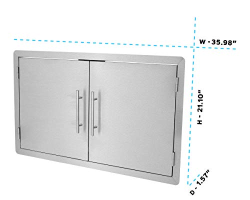 AdirHome Stainless Steel Grill Double Access Single-Face Door - Easy Install Heavy Duty Stainless Steel Rust Resistant Access Door with Chromium Plated Handle (36 Inch)