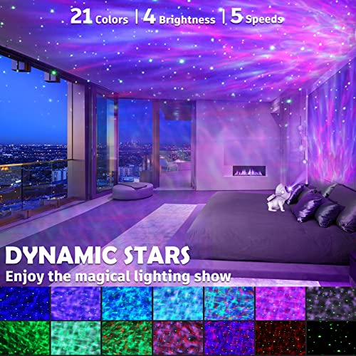 Star Projector Galaxy Night Lights Christmas Gift -5 in 1 Galaxy Projector Space Dog Design 21 Colors, Bluetooth Speaker, 8 White Noise, Ceiling Star Night Light for Adult Kid Halloween Holiday Party