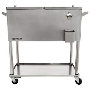 permasteel ps-206-ss-am 80 quart rolling patio cooler with bottom tray, stainless steel
