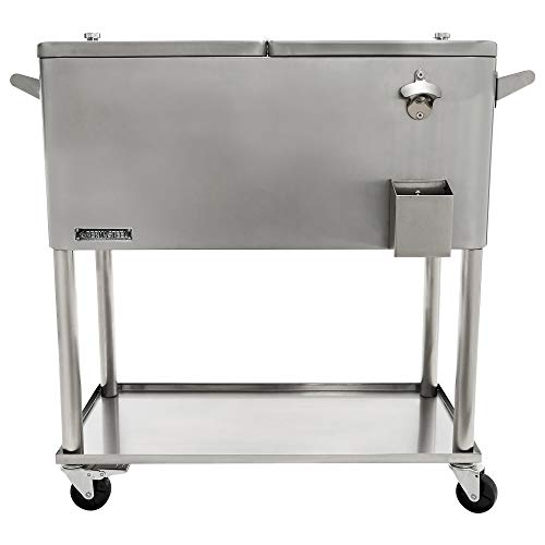 Permasteel PS-206-SS-AM 80 Quart Rolling Patio Cooler with Bottom Tray, Stainless Steel