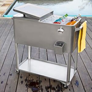 Permasteel PS-206-SS-AM 80 Quart Rolling Patio Cooler with Bottom Tray, Stainless Steel