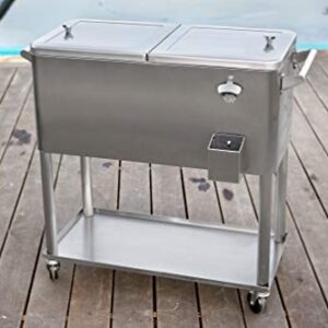 Permasteel PS-206-SS-AM 80 Quart Rolling Patio Cooler with Bottom Tray, Stainless Steel