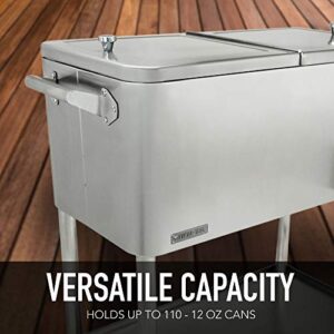 Permasteel PS-206-SS-AM 80 Quart Rolling Patio Cooler with Bottom Tray, Stainless Steel