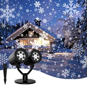 craftersmark christmas projector lights, snowflake projector lights outdoor, snowflake projector indoor, waterproof led christmas light projector outdoor for xmas valentine winter holiday（double-head）