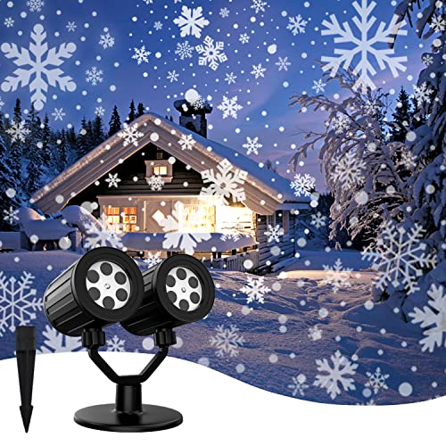 Craftersmark Christmas Projector Lights, Snowflake Projector Lights Outdoor, Snowflake Projector Indoor, Waterproof LED Christmas Light Projector Outdoor for Xmas Valentine Winter Holiday（Double-Head）