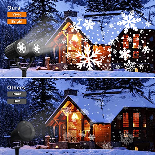 Craftersmark Christmas Projector Lights, Snowflake Projector Lights Outdoor, Snowflake Projector Indoor, Waterproof LED Christmas Light Projector Outdoor for Xmas Valentine Winter Holiday（Double-Head）