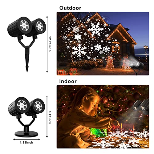 Craftersmark Christmas Projector Lights, Snowflake Projector Lights Outdoor, Snowflake Projector Indoor, Waterproof LED Christmas Light Projector Outdoor for Xmas Valentine Winter Holiday（Double-Head）