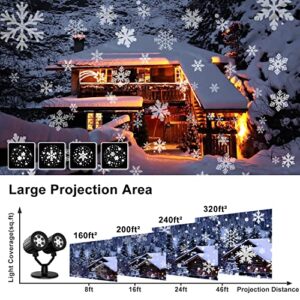 Craftersmark Christmas Projector Lights, Snowflake Projector Lights Outdoor, Snowflake Projector Indoor, Waterproof LED Christmas Light Projector Outdoor for Xmas Valentine Winter Holiday（Double-Head）