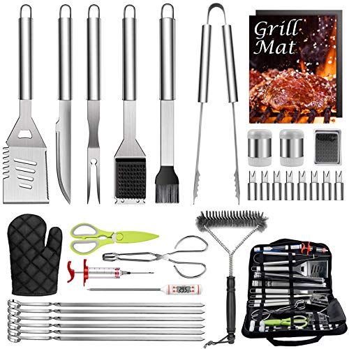 HaSteeL 32PCS BBQ Accessories Set, Stainless Steel Grilling Tools with Storage Bag, Complete Barbecue Utensil Kit for Backyard Outdoor Barbecue Camping, A Grilling Gift for Men & Women