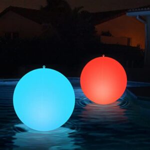 solar floating pool lights, 14″ pool lights that float with rgb color changing inflatable waterproof solar pool lights for swimming pool hangable solar pool balls for beach garden pathway (2 pack)