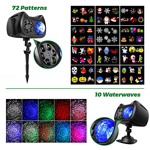 Christmas Projector Lights Outdoor 2 in 1 Ocean Wave Snowflake Projector Holiday Projector Lights Outdoor Light Projector for House Waterproof with Remote Control for Christmas Outdoor Decorations