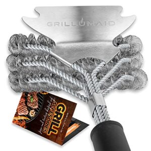 grill brush and scraper bristle free – safe grill brush cleaner – 18” stainless grill grate bbq brush w/extra-wide scrubber – safe grill accessories for porcelain/weber gas/charcoal grills