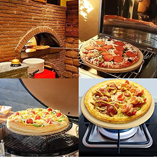 homEdge Pizza Stone Set, Heavy Duty Round Cordierite Baking Stone for Bread, Pizza, Thermal Shock Resistant Cooking Stone with Bamboo Pizza Peel Paddle for Oven and Grill-12 Inches (Diameter)