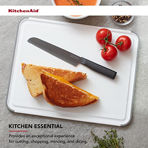 KitchenAid Classic Plastic Cutting Board with Perimeter Trench and Non Slip Edges, Dishwasher Safe, 11 inch x 14 inch, White and Gray & Classic Slotted Turner, One Size, Black 2, 13.66-Inch