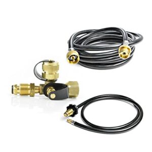 stanbroil propane brass 4 port tee kit with 5ft and 12ft hoses allows for connection between auxiliary propane cylinder